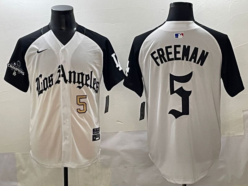 Men 2025 Los Angeles Dodgers #5 Freeman White black Five generations Joint Name Nike MLB Jersey style 5262->los angeles dodgers->MLB Jersey
